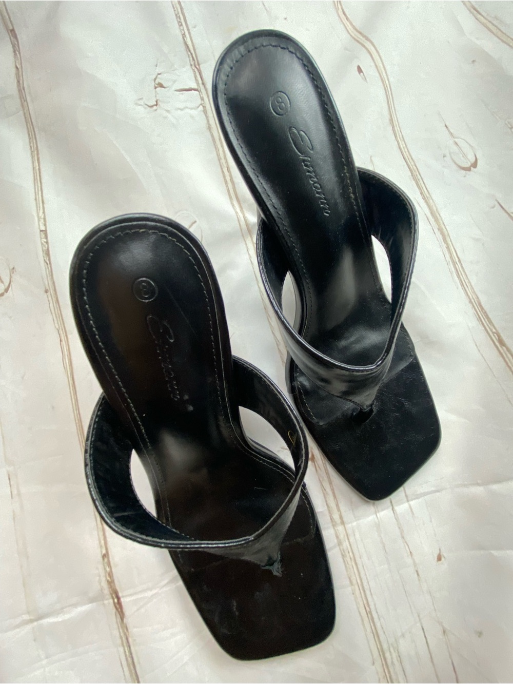 Suave Black Slip-On Heeled Sandals